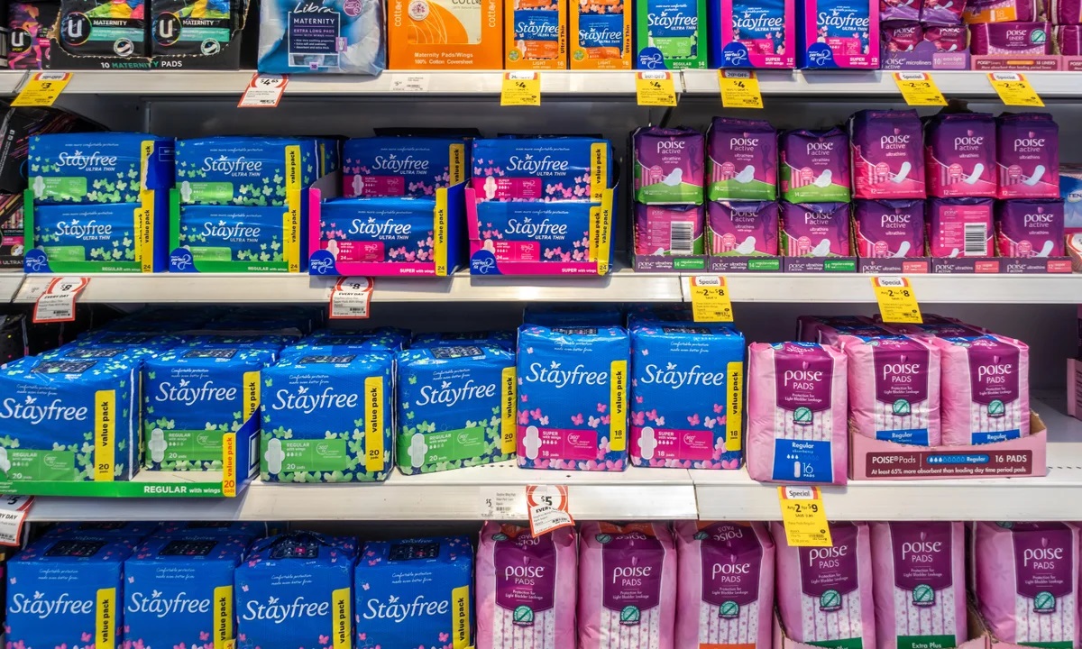 Sanitary napkins displayed in supermarket